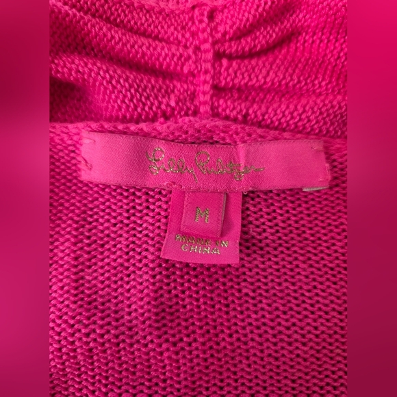 Lilly Pulitzer Noble Pink Open Front Knit Fringe Hem Cardigan Sweater Medium - Picture 7 of 9